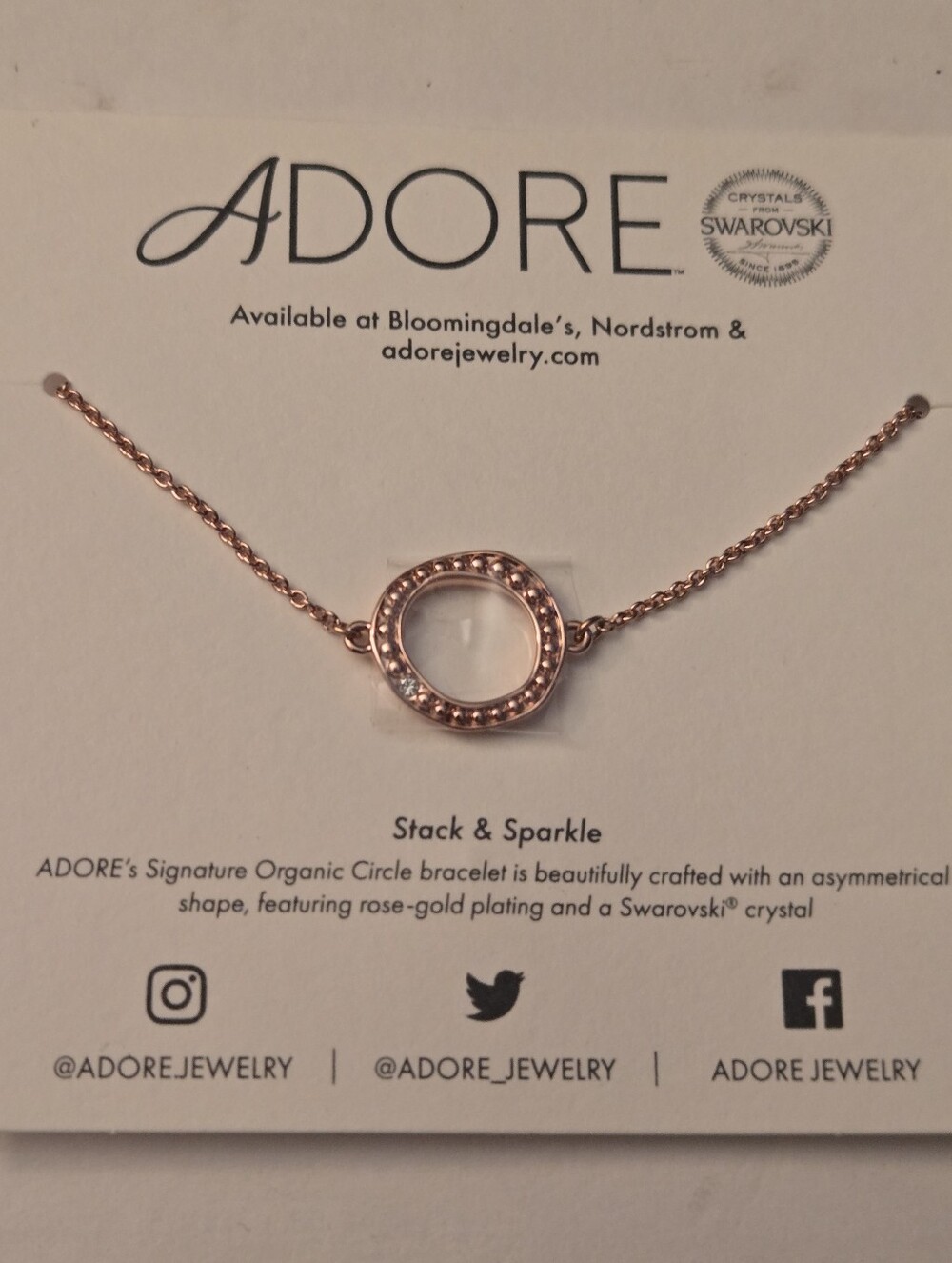 Adore Rose Gold Open Circle Bracelet with Crystal Accent 6"-7.75" Long